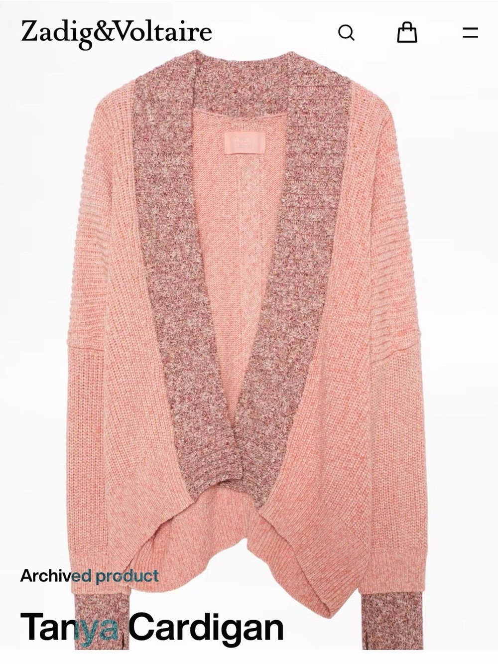 Zadig & Voltaire Pink Open-Front Textured-Trim Cardigan